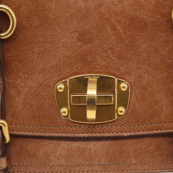 Miu Miu Vitellolux Shoulder Bag Leather Brown Gold Auth 213693A