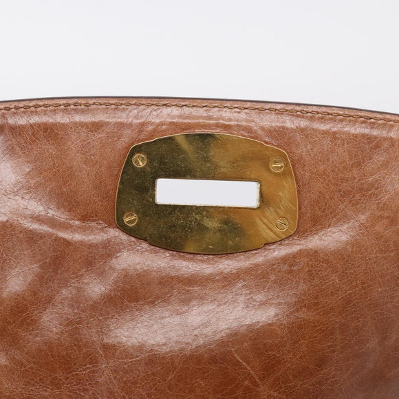 Miu Miu Vitellolux Shoulder Bag Leather Brown Gold Auth 213693A