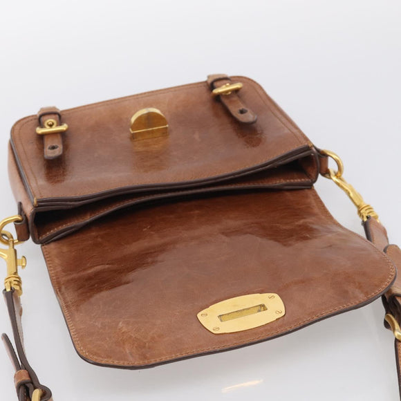 Miu Miu Vitellolux Shoulder Bag Leather Brown Gold Auth 213693A