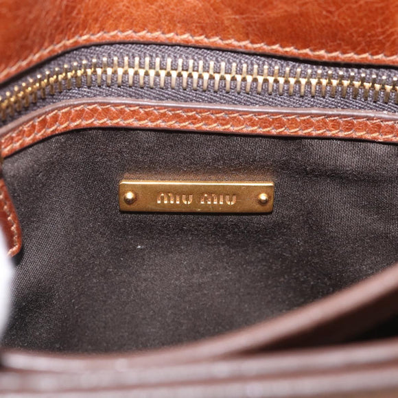 Miu Miu Vitellolux Shoulder Bag Leather Brown Gold Auth 213693A