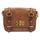 Miu Miu Vitellolux Shoulder Bag Leather Brown Gold Auth 213693A-2
