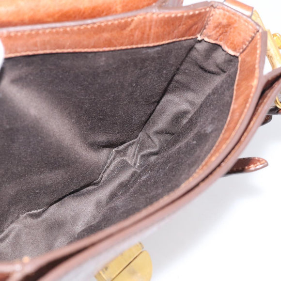 Miu Miu Vitellolux Shoulder Bag Leather Brown Gold Auth 213693A