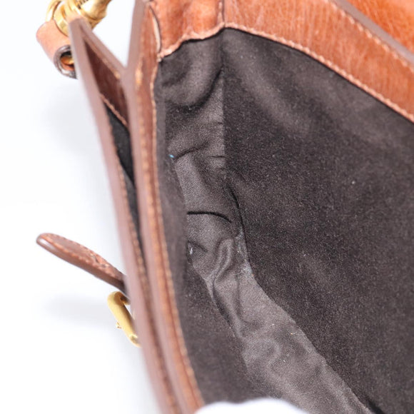 Miu Miu Vitellolux Shoulder Bag Leather Brown Gold Auth 213693A