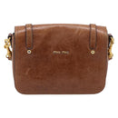Miu Miu Vitellolux Shoulder Bag Leather Brown Gold Auth 213693A-3