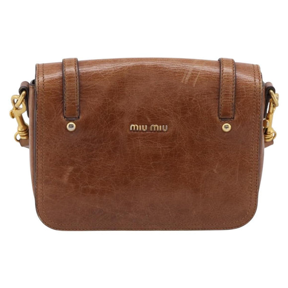 Miu Miu Vitellolux Shoulder Bag Leather Brown Gold Auth 213693A
