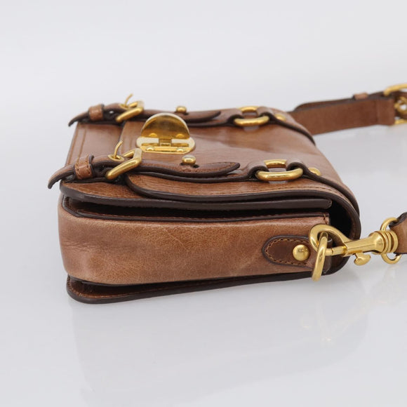 Miu Miu Vitellolux Shoulder Bag Leather Brown Gold Auth 213693A