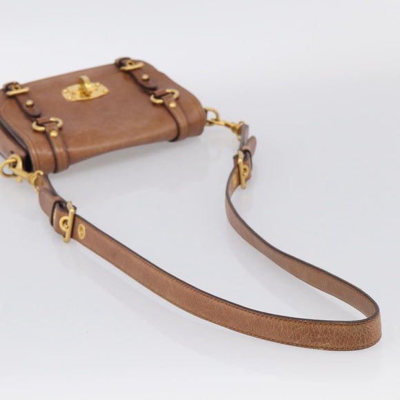 Miu Miu Vitellolux Shoulder Bag Leather Brown Gold Auth 213693A