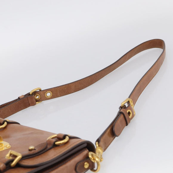 Miu Miu Vitellolux Shoulder Bag Leather Brown Gold Auth 213693A