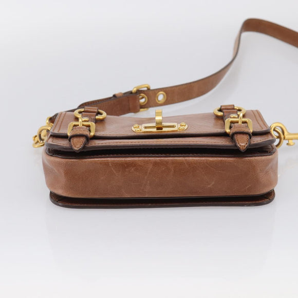 Miu Miu Vitellolux Shoulder Bag Leather Brown Gold Auth 213693A