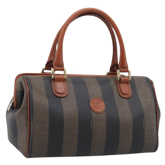 FENDI Pecan Hand Bag PVC Brown Gold Tone Auth 213698