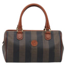 FENDI Pecan Hand Bag PVC Brown Gold Tone Auth 213698-2