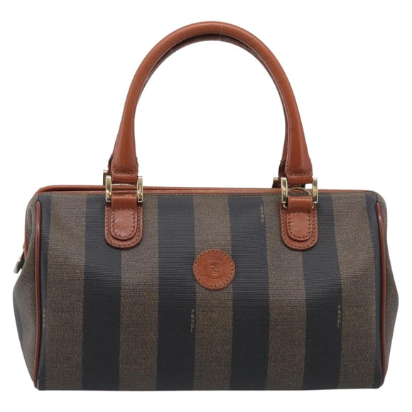 FENDI Pecan Hand Bag PVC Brown Gold Tone Auth 213698