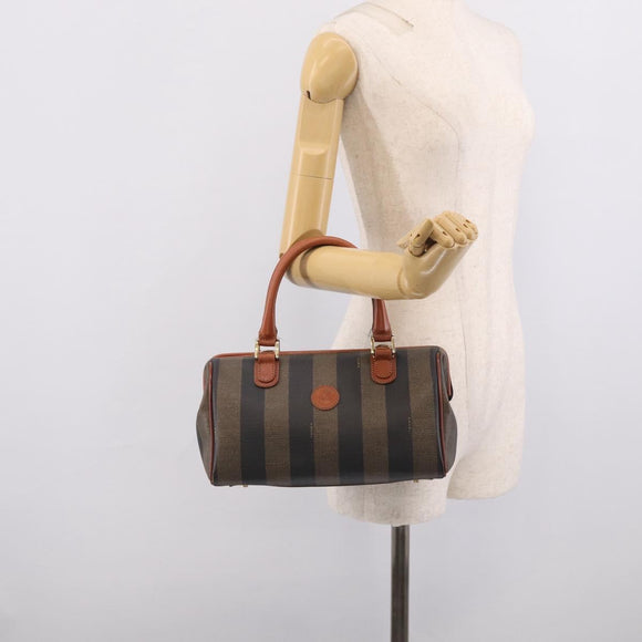 FENDI Pecan Hand Bag PVC Brown Gold Tone Auth 213698