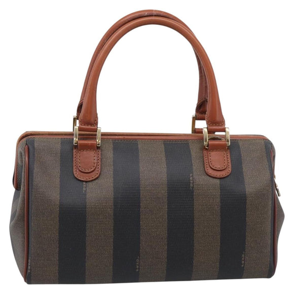 FENDI Pecan Hand Bag PVC Brown Gold Tone Auth 213698