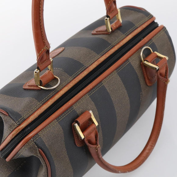 FENDI Pecan Hand Bag PVC Brown Gold Tone Auth 213698