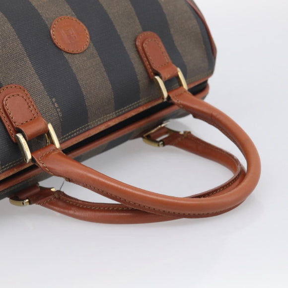 FENDI Pecan Hand Bag PVC Brown Gold Tone Auth 213698