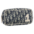 Christian Dior Trotter Canvas Pouch PVC Navy White Auth 213702-1