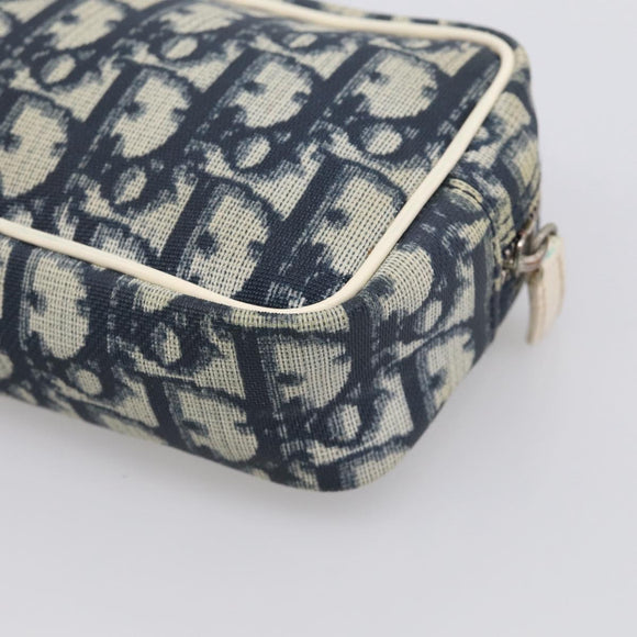 Christian Dior Trotter Canvas Pouch PVC Navy White Auth 213702