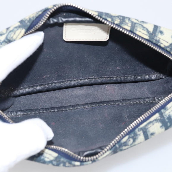 Christian Dior Trotter Canvas Pouch PVC Navy White Auth 213702