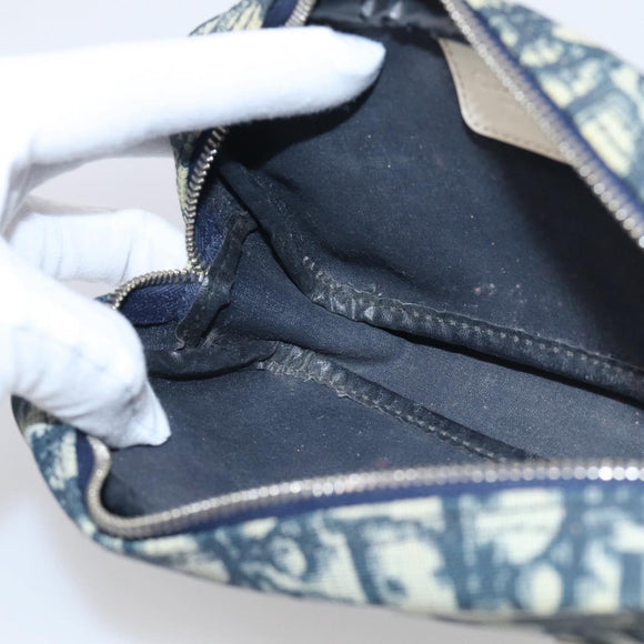 Christian Dior Trotter Canvas Pouch PVC Navy White Auth 213702