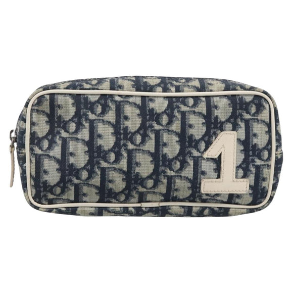 Christian Dior Trotter Canvas Pouch PVC Navy White Auth 213702