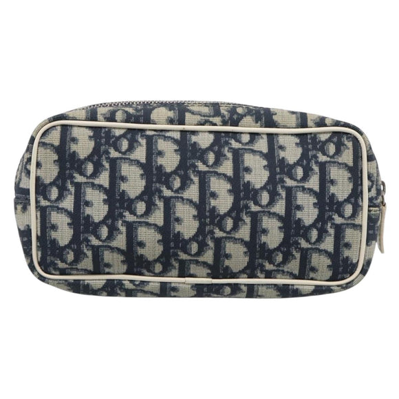 Christian Dior Trotter Canvas Pouch PVC Navy White Auth 213702