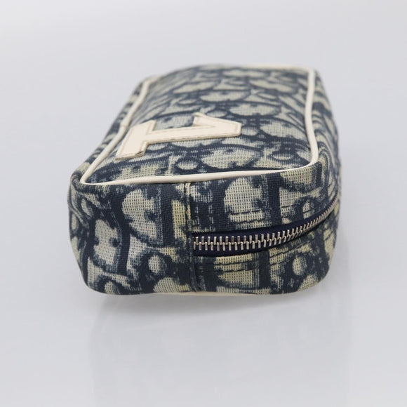 Christian Dior Trotter Canvas Pouch PVC Navy White Auth 213702