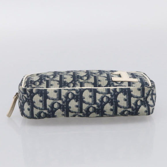 Christian Dior Trotter Canvas Pouch PVC Navy White Auth 213702
