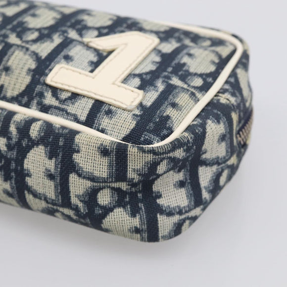 Christian Dior Trotter Canvas Pouch PVC Navy White Auth 213702