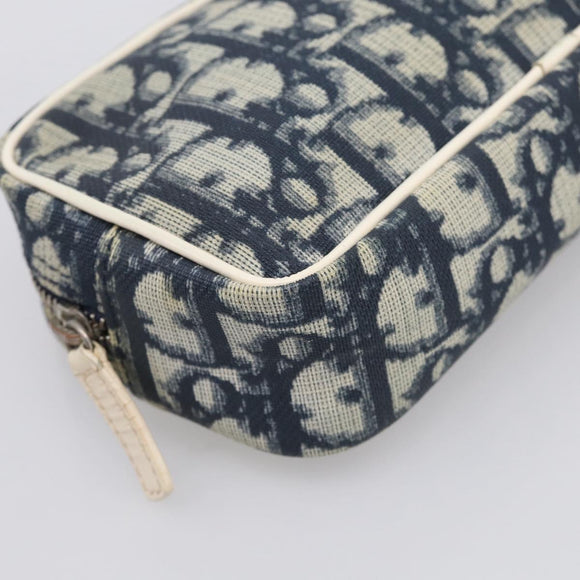 Christian Dior Trotter Canvas Pouch PVC Navy White Auth 213702