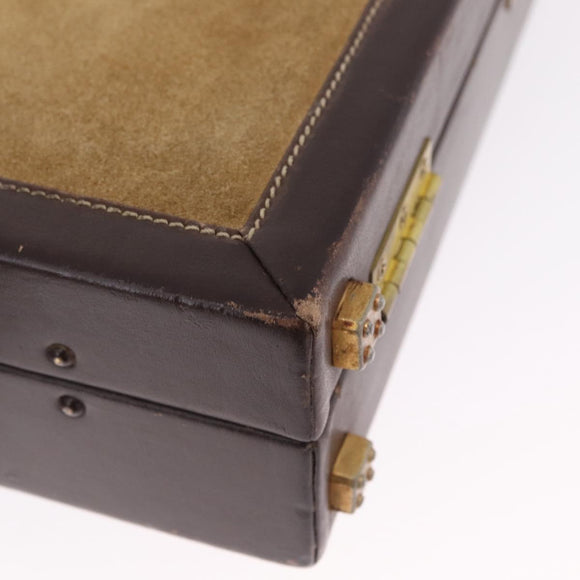 LOEWE Attache Case Trunk Suede Beige Gold Auth 213703