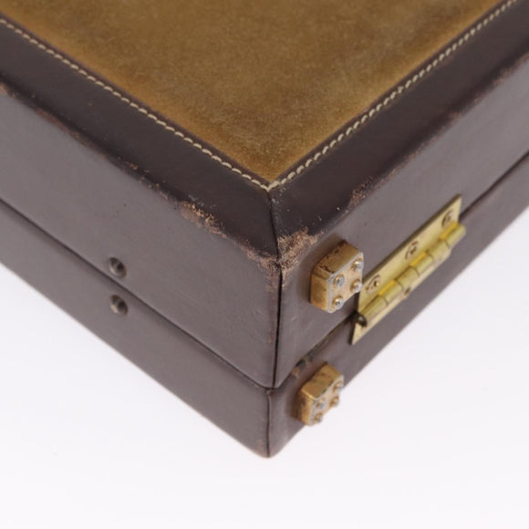 LOEWE Attache Case Trunk Suede Beige Gold Auth 213703