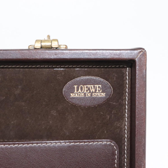 LOEWE Attache Case Trunk Suede Beige Gold Auth 213703
