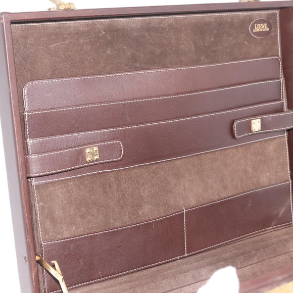 LOEWE Attache Case Trunk Suede Beige Gold Auth 213703