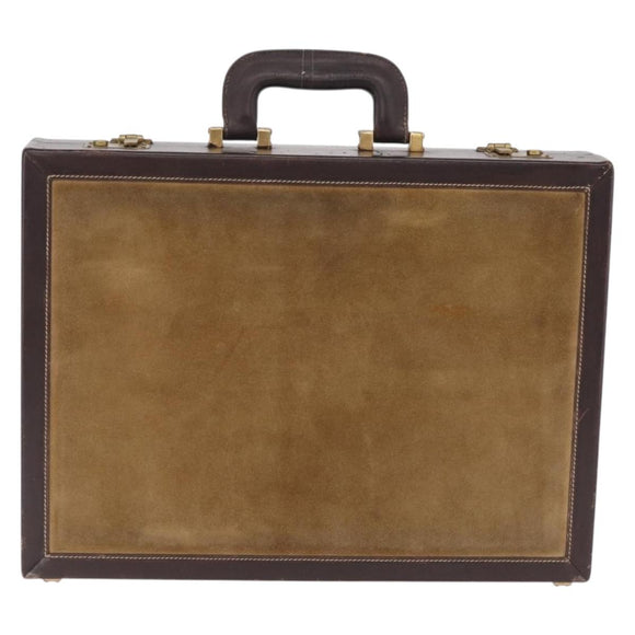 LOEWE Attache Case Trunk Suede Beige Gold Auth 213703