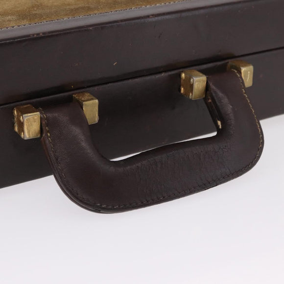 LOEWE Attache Case Trunk Suede Beige Gold Auth 213703