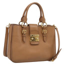 Miu Miu Madras Hand Bag Leather 2way Brown Gold Auth 213704A-1