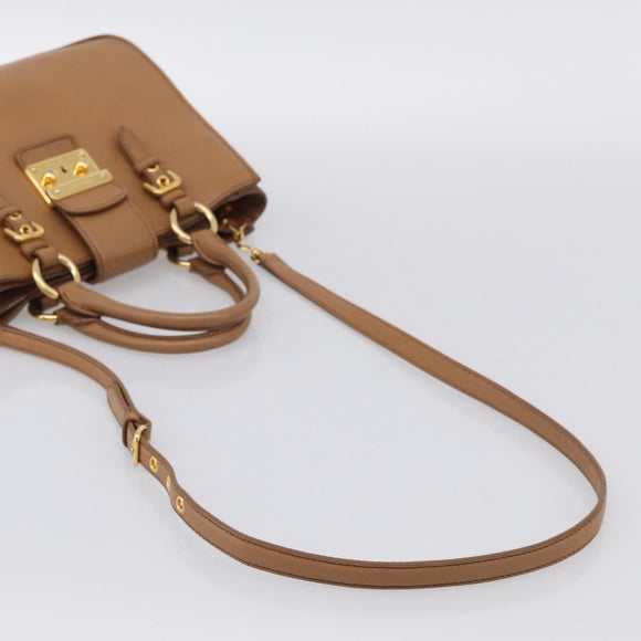 Miu Miu Madras Hand Bag Leather 2way Brown Gold Auth 213704A