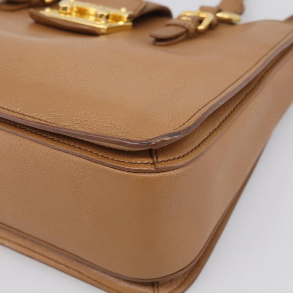 Miu Miu Madras Hand Bag Leather 2way Brown Gold Auth 213704A