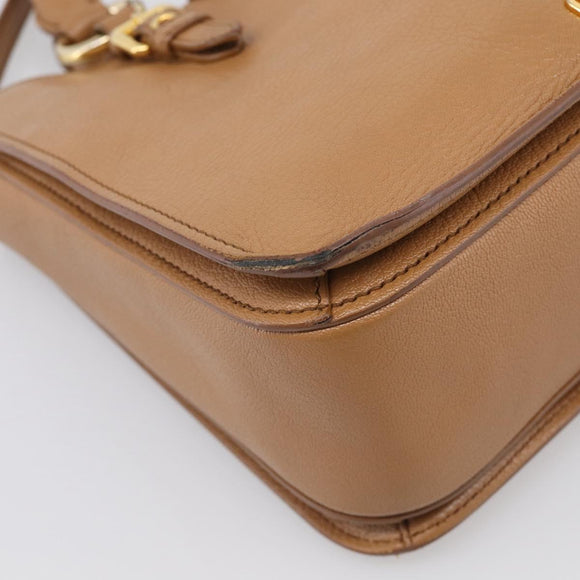 Miu Miu Madras Hand Bag Leather 2way Brown Gold Auth 213704A