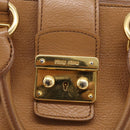 Miu Miu Madras Hand Bag Leather 2way Brown Gold Auth 213704A-18