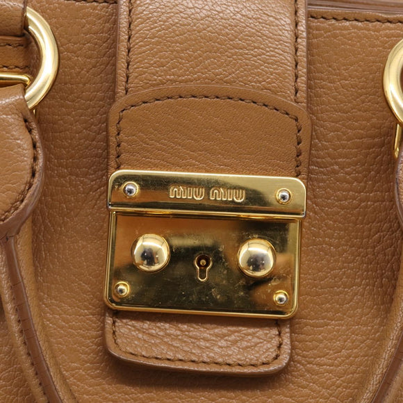 Miu Miu Madras Hand Bag Leather 2way Brown Gold Auth 213704A
