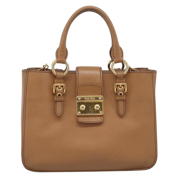 Miu Miu Madras Hand Bag Leather 2way Brown Gold Auth 213704A