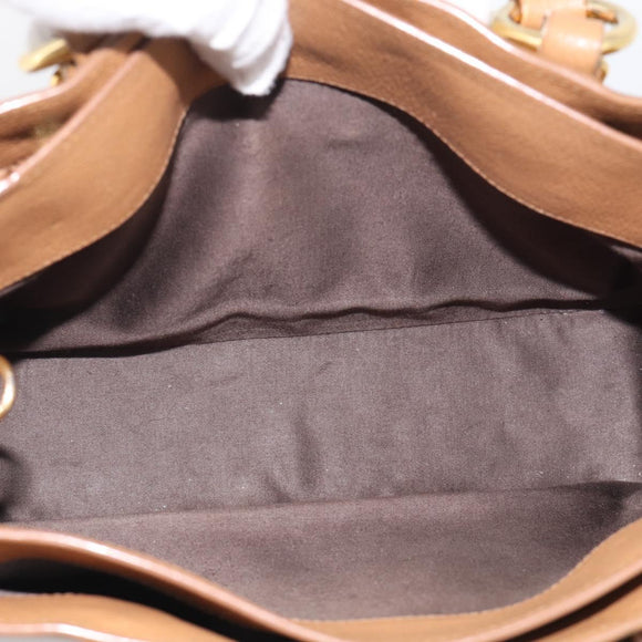 Miu Miu Madras Hand Bag Leather 2way Brown Gold Auth 213704A