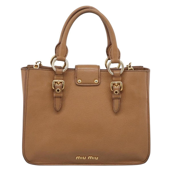 Miu Miu Madras Hand Bag Leather 2way Brown Gold Auth 213704A
