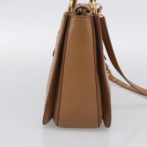 Miu Miu Madras Hand Bag Leather 2way Brown Gold Auth 213704A