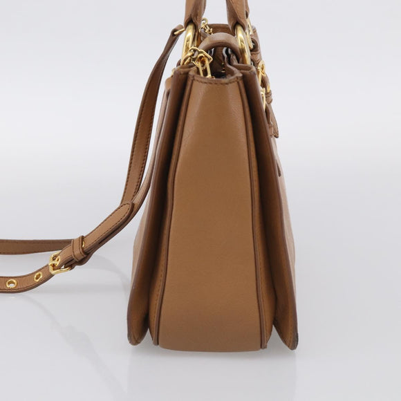 Miu Miu Madras Hand Bag Leather 2way Brown Gold Auth 213704A