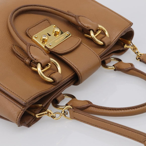 Miu Miu Madras Hand Bag Leather 2way Brown Gold Auth 213704A