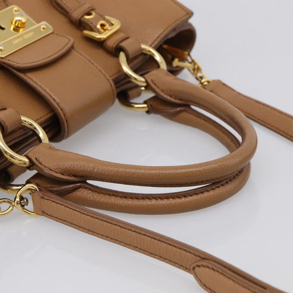 Miu Miu Madras Hand Bag Leather 2way Brown Gold Auth 213704A