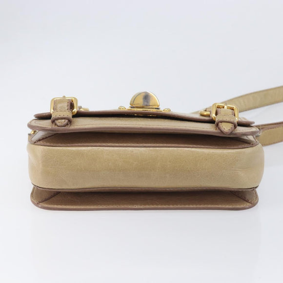 Miu Miu Vitellolux Shoulder Bag Leather Beige Gold Tone Auth 213705A
